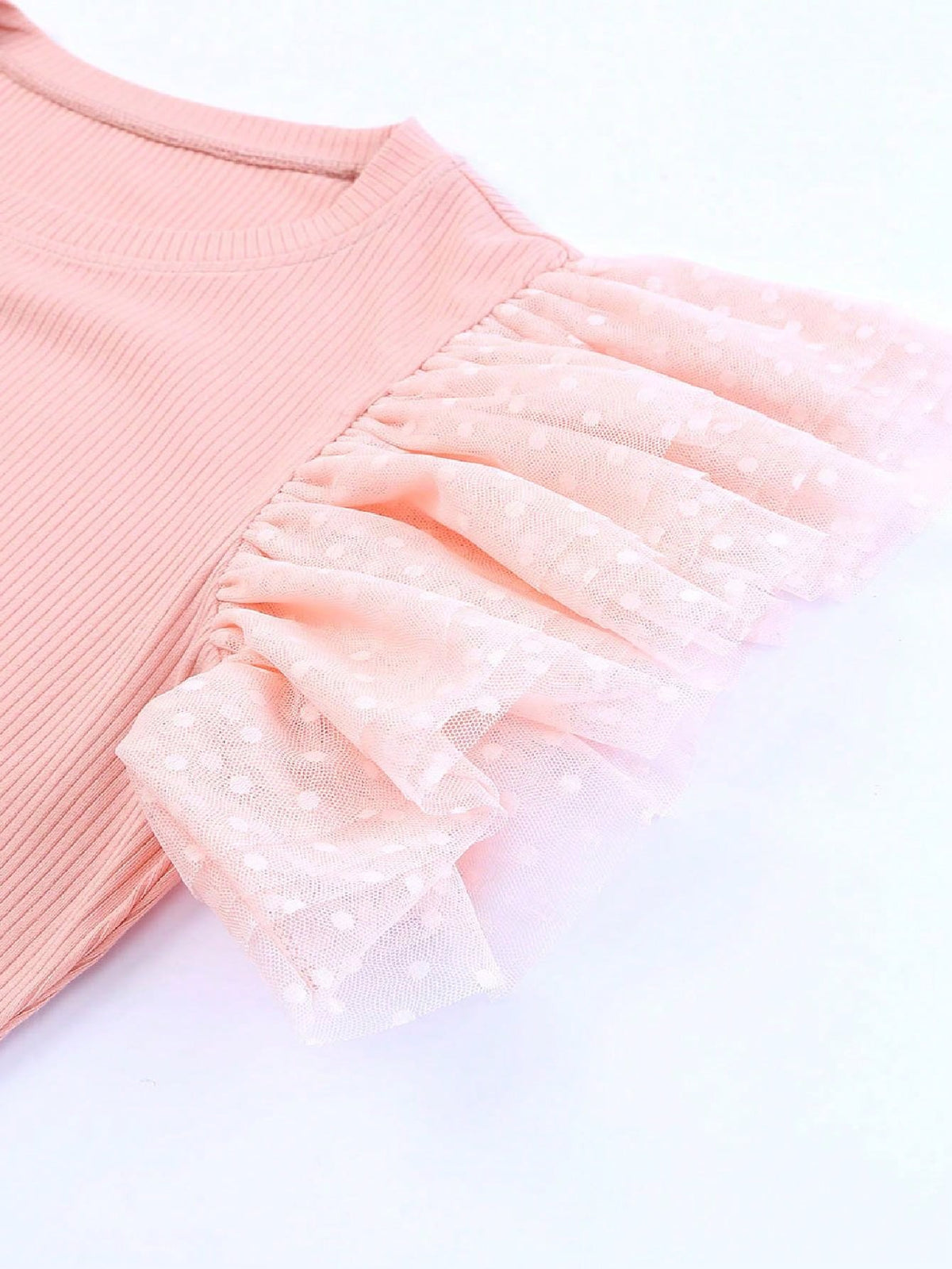Boho Retro Black Pink Dot Mesh Ruffle Trimmed Viscose Rayon Soft Top Shirt Blouse