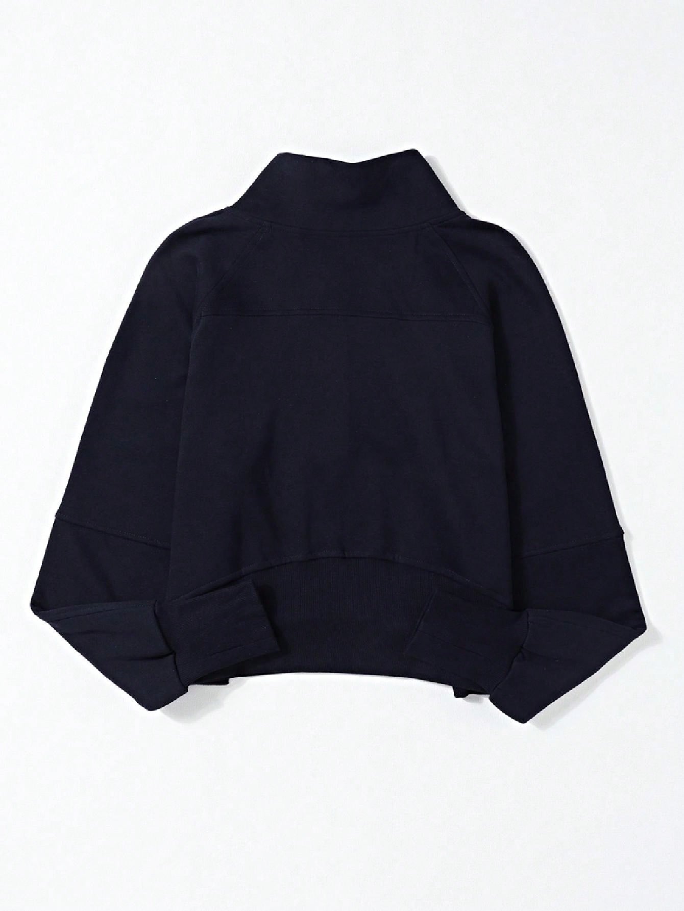 Boho Retro Vintage 90's Cotton Stand Collar  Solid Kangaroo Front Pocket Thumbhole Long Sleeve Zip Up Top Sweatshirt Pullover