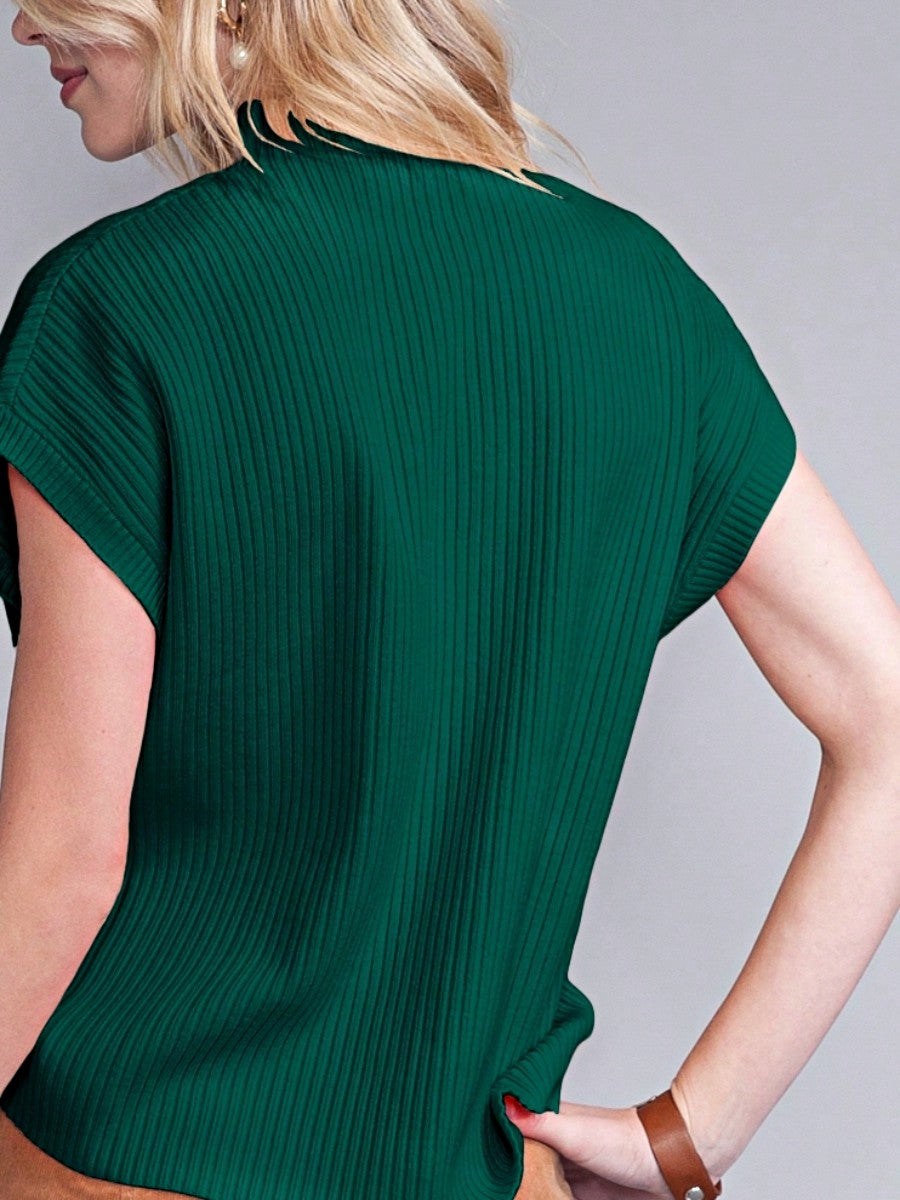 Boho Retro Vintage Viscose Vanilla Beige Green Front Pocket High Mock Neck Ribbed Top Shirt Blouse Vest