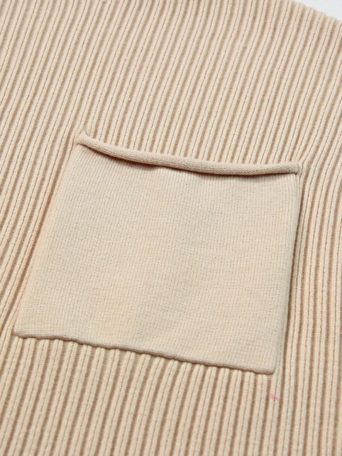 Boho Retro Vintage Viscose Vanilla Beige Green Front Pocket High Mock Neck Ribbed Top Shirt Blouse Vest