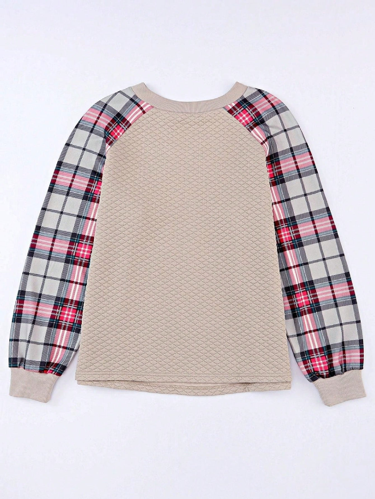 Boho Retro Vintage 90's Shirred Raglan Plaid Shoulder  Long Sleeve  Quilted Top Shirt Sweatshirt Pullover
