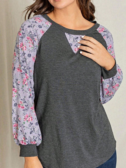 Boho Retro 90's Vintage  Preppy V Stitch  Stripe Knit Contrast Binding Brushed Soft Floral Raglan Sleeve Tunic Top Pullover Only