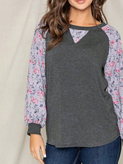 Boho Retro 90's Vintage  Preppy V Stitch  Stripe Knit Contrast Binding Brushed Soft Floral Raglan Sleeve Tunic Top Pullover Only