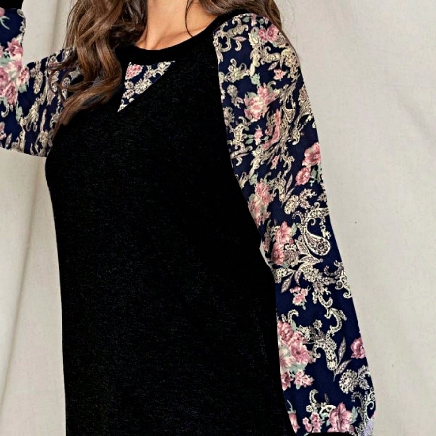 Boho Retro 90's Vintage  Preppy V Stitch  Stripe Knit Contrast Binding Brushed Soft Floral Raglan Sleeve Tunic Top Pullover Only