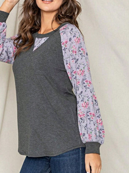 Boho Retro 90's Vintage  Preppy V Stitch  Stripe Knit Contrast Binding Brushed Soft Floral Raglan Sleeve Tunic Top Pullover Only