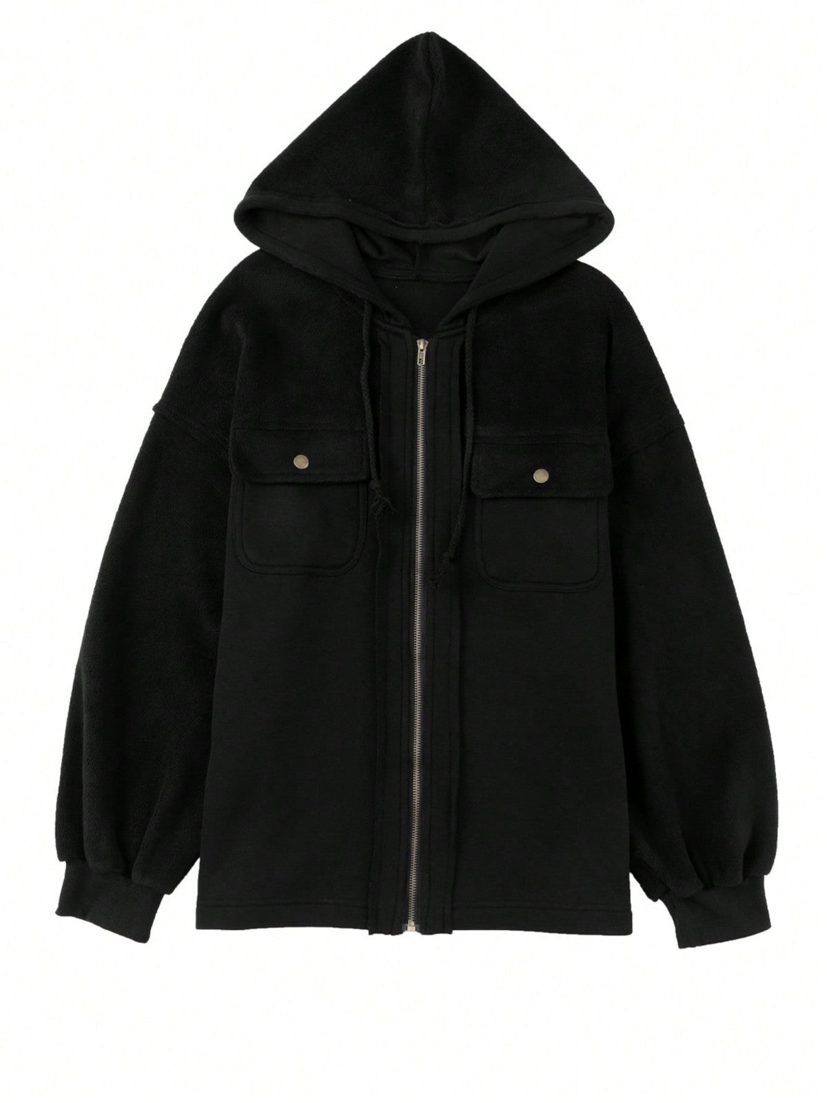 Boho Retro 90's Oversized Puff Bishop Drop Shoulder Sleeve Pocket Front Zip Up Cotton Canvas Inside Out Hooded Jacket