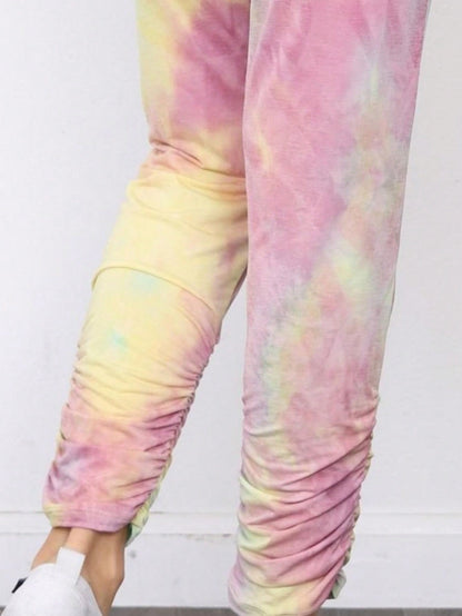 Boho Retro 90's Tie Dye Pink Blue Solid Olive Navy Black Charcoal  Grey Shirred Ruched Cuff  Jogger Pants With Drawstring And Pocket