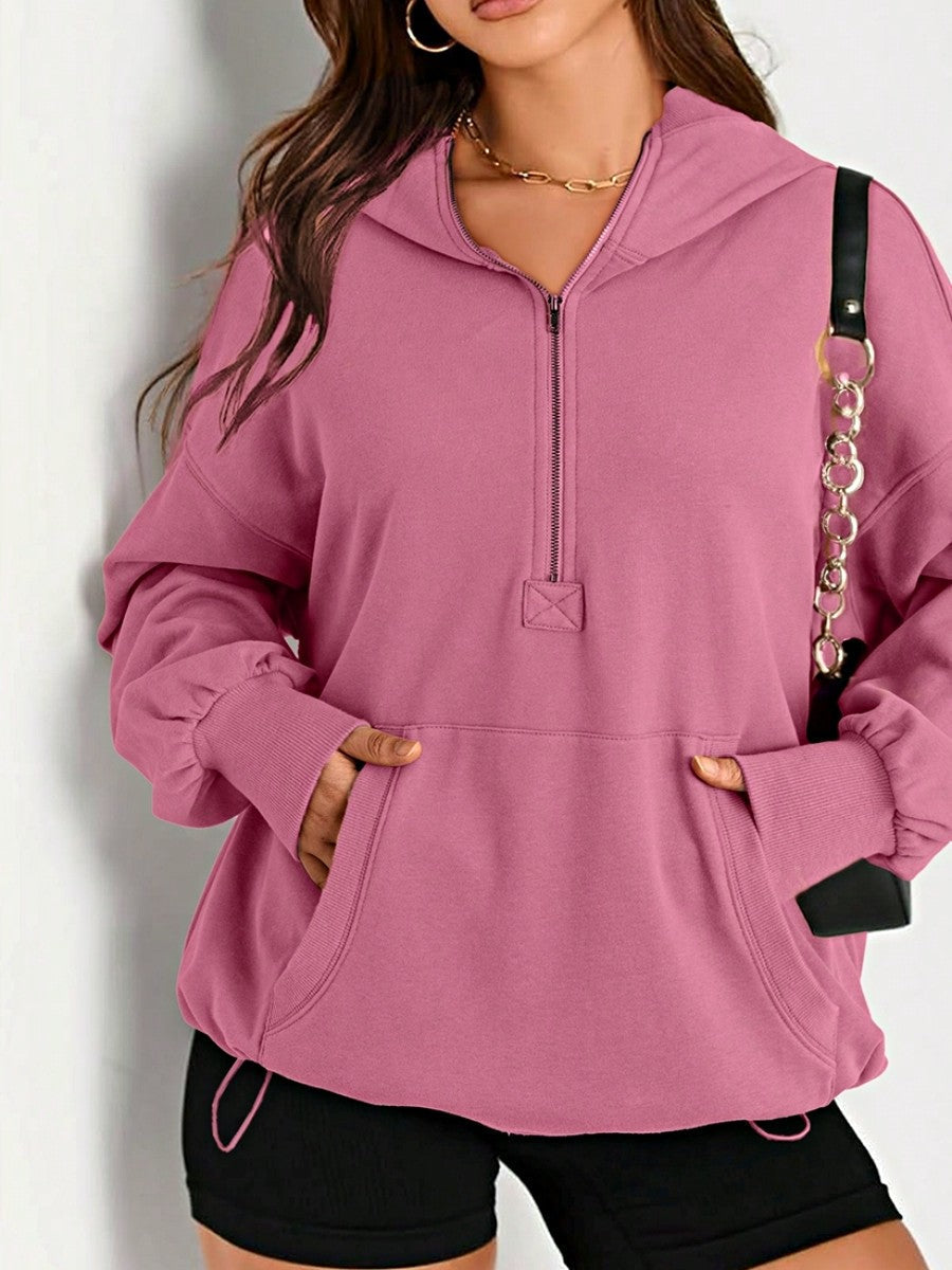 Boho Retro Vintage 90's Cotton  Solid Kangaroo Front Pocket Long Sleeve Zip Up Top Sweatshirt Hoodie Pullover Hooded