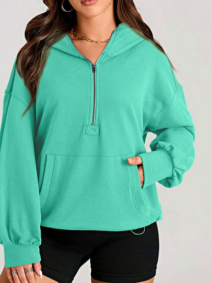 Boho Retro Vintage 90's Cotton  Solid Kangaroo Front Pocket Long Sleeve Zip Up Top Sweatshirt Hoodie Pullover Hooded