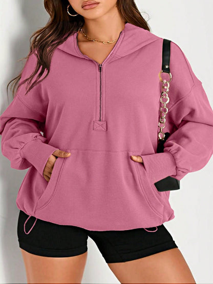 Boho Retro Vintage 90's Cotton  Solid Kangaroo Front Pocket Long Sleeve Zip Up Top Sweatshirt Hoodie Pullover Hooded