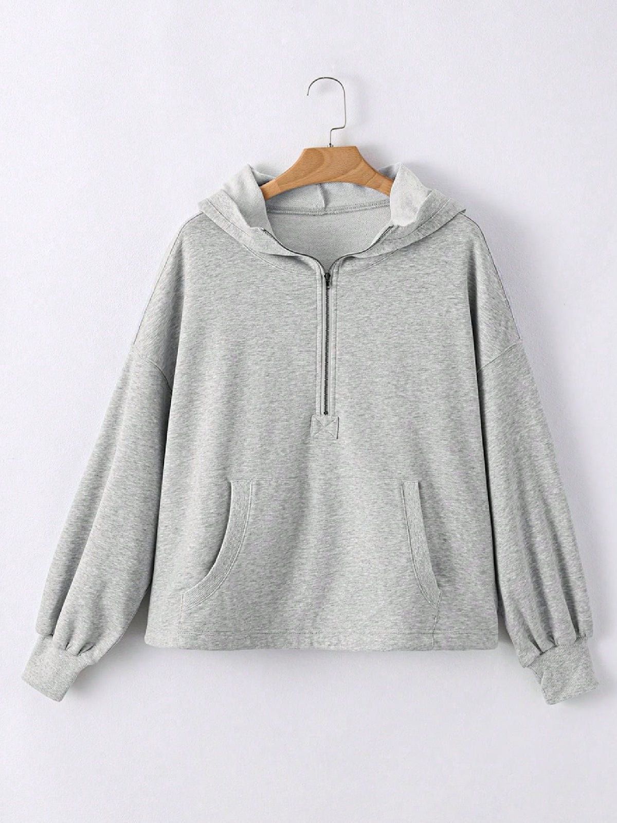 Boho Retro Vintage 90's Cotton  Solid Kangaroo Front Pocket Long Sleeve Zip Up Top Sweatshirt Hoodie Pullover Hooded