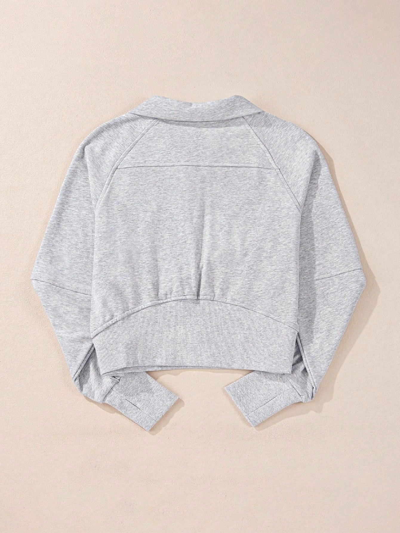 Boho Retro Vintage 90's Cotton Stand Collar  Solid Kangaroo Front Pocket Thumbhole Long Sleeve Zip Up Top Sweatshirt Pullover
