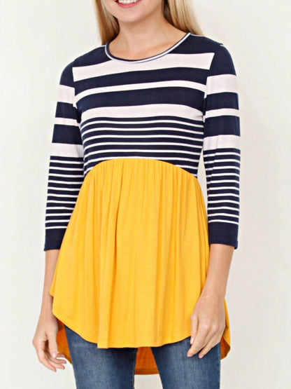 Boho Vintage Stripe Cute Baby Doll High And Low Top Blouse Tunic With Side Slit Small To 3 XL Plus