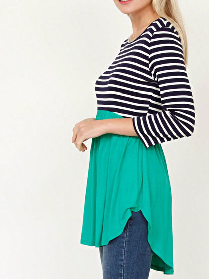 Boho Vintage Stripe Cute Baby Doll High And Low Top Blouse Tunic With Side Slit Small To 3 XL Plus