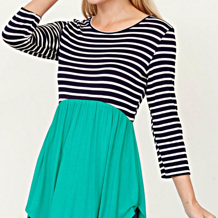 Boho Vintage Stripe Cute Baby Doll High And Low Top Blouse Tunic With Side Slit Small To 3 XL Plus