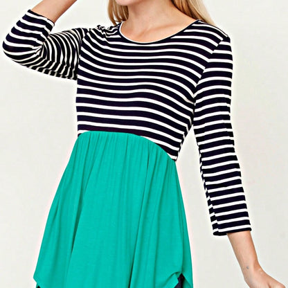 Boho Vintage Stripe Cute Baby Doll High And Low Top Blouse Tunic With Side Slit Small To 3 XL Plus