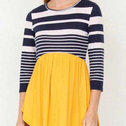 Boho Vintage Stripe Cute Baby Doll High And Low Top Blouse Tunic With Side Slit Small To 3 XL Plus