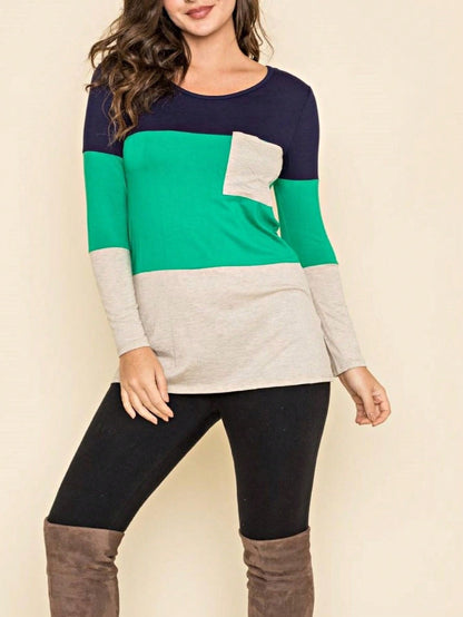 Boho Retro Rayon Color Block Pocket Soft Top Shirt Blouse Tunic | Small-3 XL