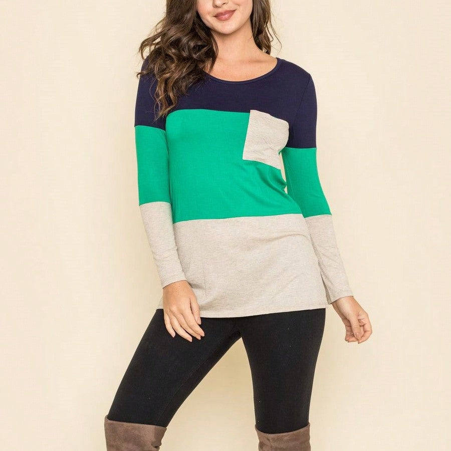 Boho Retro Rayon Color Block Pocket Soft Top Shirt Blouse Tunic | Small-3 XL