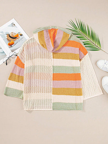 Boho Retro Vintage 60's  Drop Shoulder Wide Kimono Camouflage Marble Acid Sleeve Stripe Eyelet Overs Sized  Sweater Knit Hood Pullover Hodie