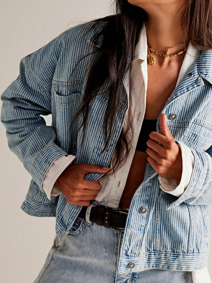 Boho Retro 90's  Classic Style Cotton Jean Denim  Back Oversized Jacket With Pocket