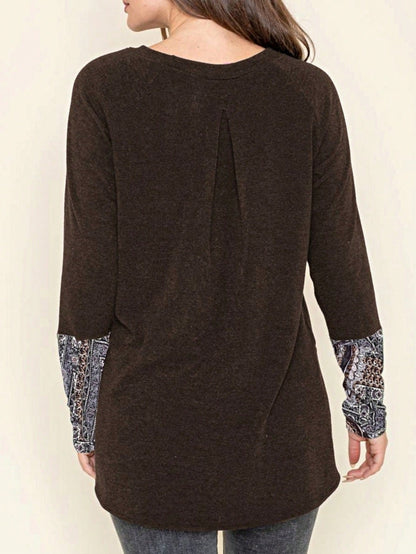 Boho Retro Solid Color Side Slit Quarter Sleeve High And Low Raglan Pleated Back  Rayon Soft Top Shirt Blouse | Small-3 XL