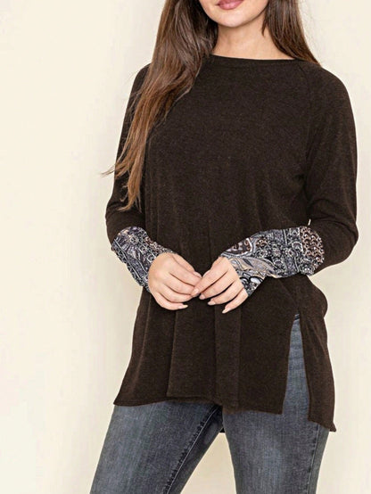 Boho Retro Solid Color Side Slit Quarter Sleeve High And Low Raglan Pleated Back  Rayon Soft Top Shirt Blouse | Small-3 XL