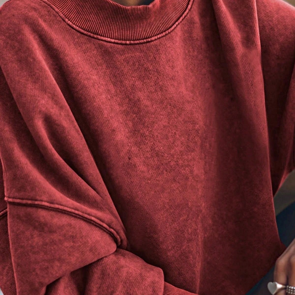 Boho Retro 60's Cotton Mix  Drop Shoulder Mineral Acid Washed Oversized Mock Neck Dolman T Shirt Top  Sweat Shirt