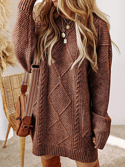 Boho Vacation 90's Cozy Fall/Winter Cable Knit Drop Shoulder Loose Fit Sweater Dress