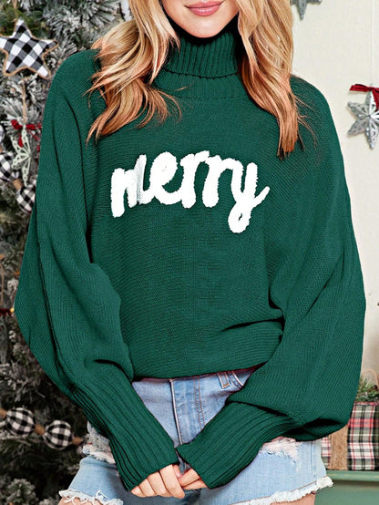 Boho Retro Vintage  90's  Drop Shoulder Dolman Sleeve Turtle Mock Neck Blue Green Pink Rose Stripe Merry Christmas Holly  Sweater Knit Top Pullover
