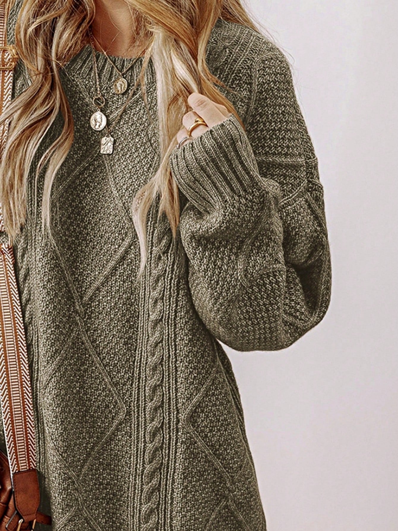 Boho Vacation 90's Cozy Fall/Winter Cable Knit Drop Shoulder Loose Fit Sweater Dress