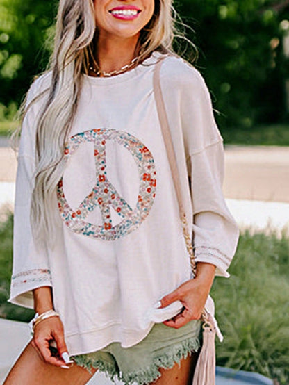 Boho Retro Vintage 60's Vibe Cream Cotton Raglan Lantern Bubble Puff  Sleeve  Floral Rib Patchwork Top Sweat Shirt Blouse