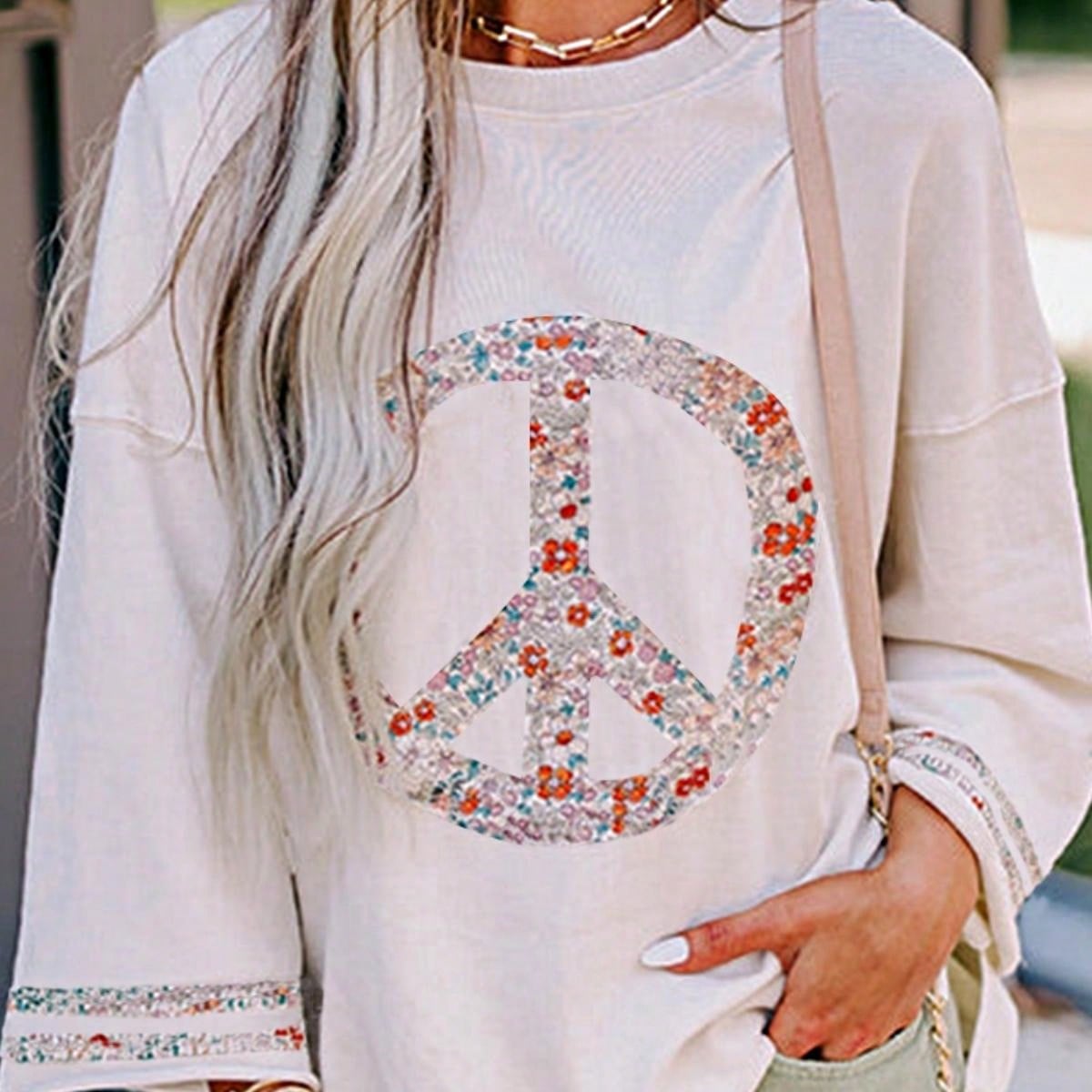 Boho Retro Vintage 60's Vibe Cream Cotton Raglan Lantern Bubble Puff  Sleeve  Floral Rib Patchwork Top Sweat Shirt Blouse