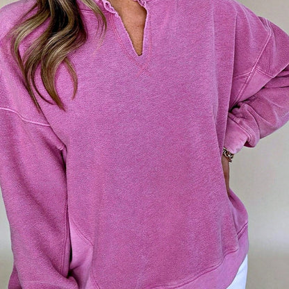 Boho Retro Vintage 90's Cotton Vanilla Beige Button Waffle Patchwork Long Pocket Sleeve Henley Knit Top Sweat Shirt Pullover