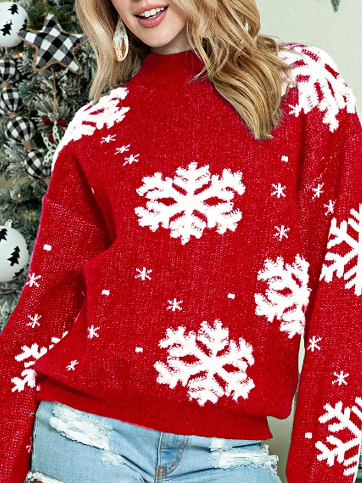 Boho Retro Vintage  90's  Drop Shoulder Dolman Sleeve Turtle Mock Neck Blue Green Pink Rose Stripe Merry Christmas Holly  Sweater Knit Top Pullover