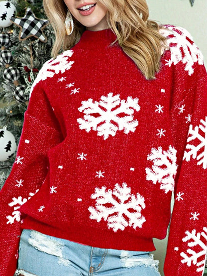 Boho Retro Vintage  90's  Drop Shoulder Dolman Sleeve Turtle Mock Neck Blue Green Pink Rose Stripe Merry Christmas Holly  Sweater Knit Top Pullover