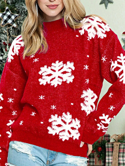 Boho Retro Vintage  90's  Drop Shoulder Dolman Sleeve Turtle Mock Neck Blue Green Pink Rose Stripe Merry Christmas Holly  Sweater Knit Top Pullover