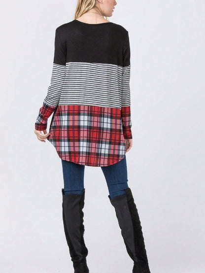 Boho Retro Rayon Color Block Pocket Soft Top Shirt Blouse Tunic | Small-3 XL