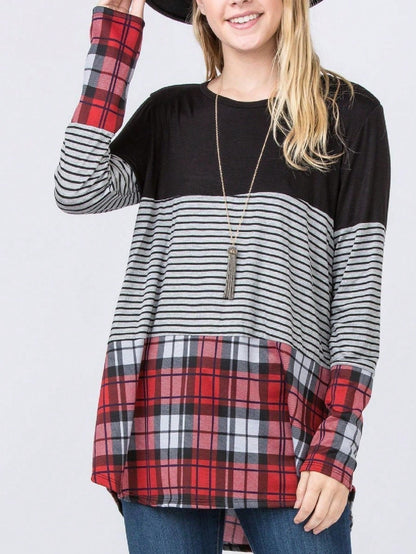 Boho Retro Rayon Color Block Pocket Soft Top Shirt Blouse Tunic | Small-3 XL