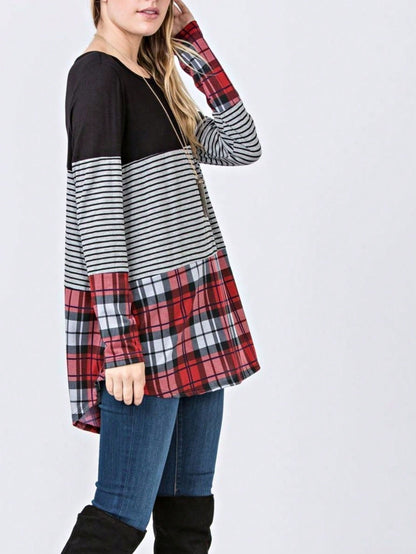 Boho Retro Rayon Color Block Pocket Soft Top Shirt Blouse Tunic | Small-3 XL