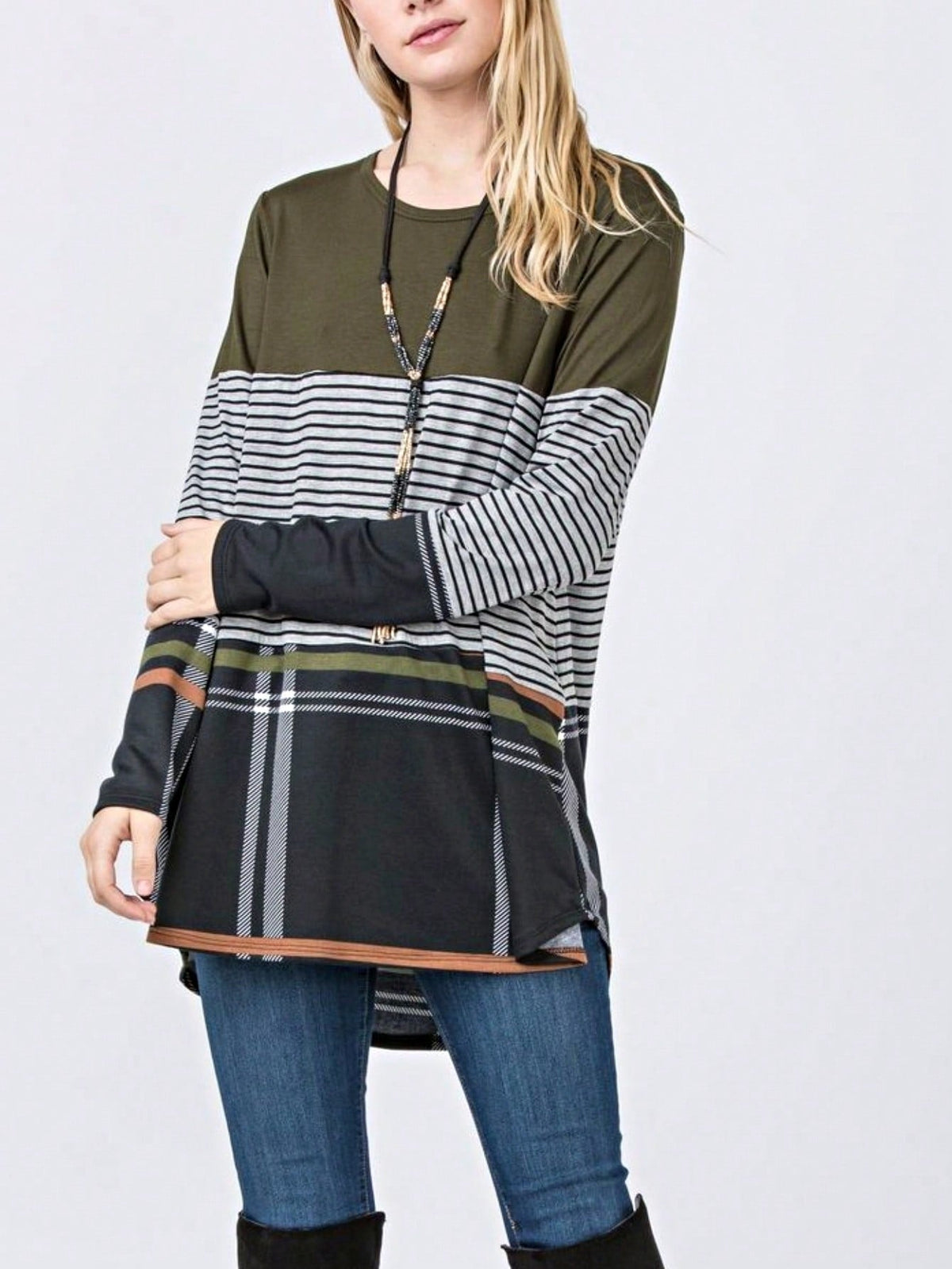 Boho Retro Rayon Color Block Pocket Soft Top Shirt Blouse Tunic | Small-3 XL