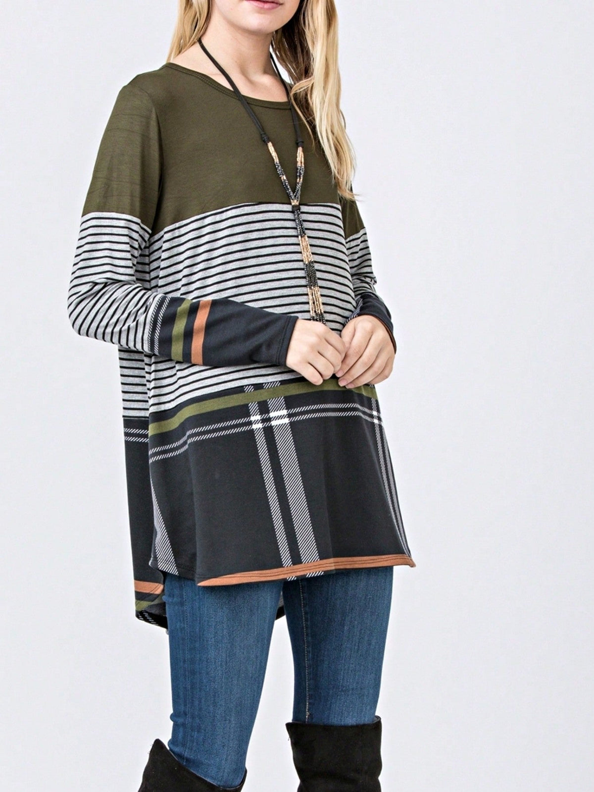 Boho Retro Rayon Color Block Pocket Soft Top Shirt Blouse Tunic | Small-3 XL