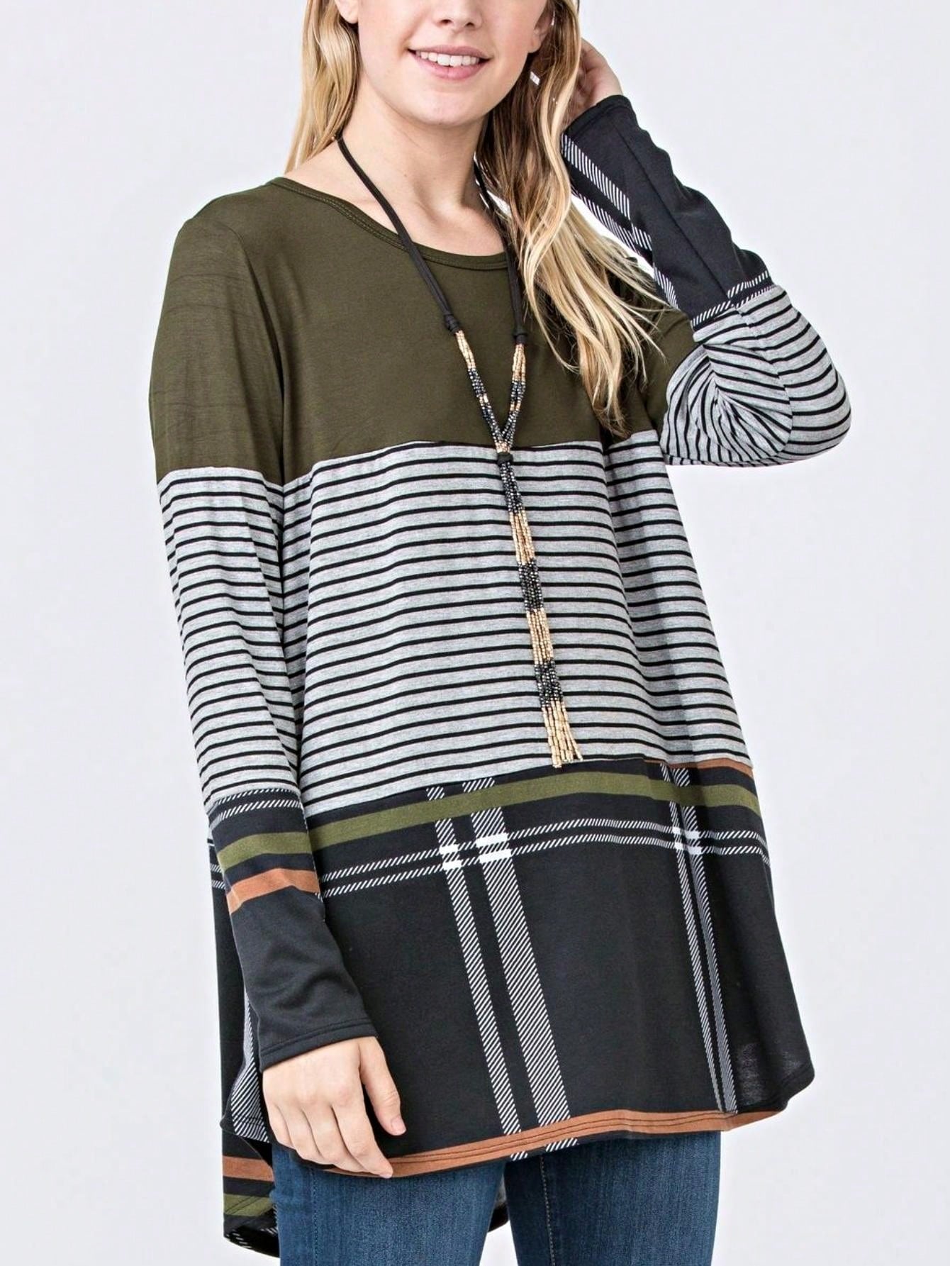 Boho Retro Rayon Color Block Pocket Soft Top Shirt Blouse Tunic | Small-3 XL