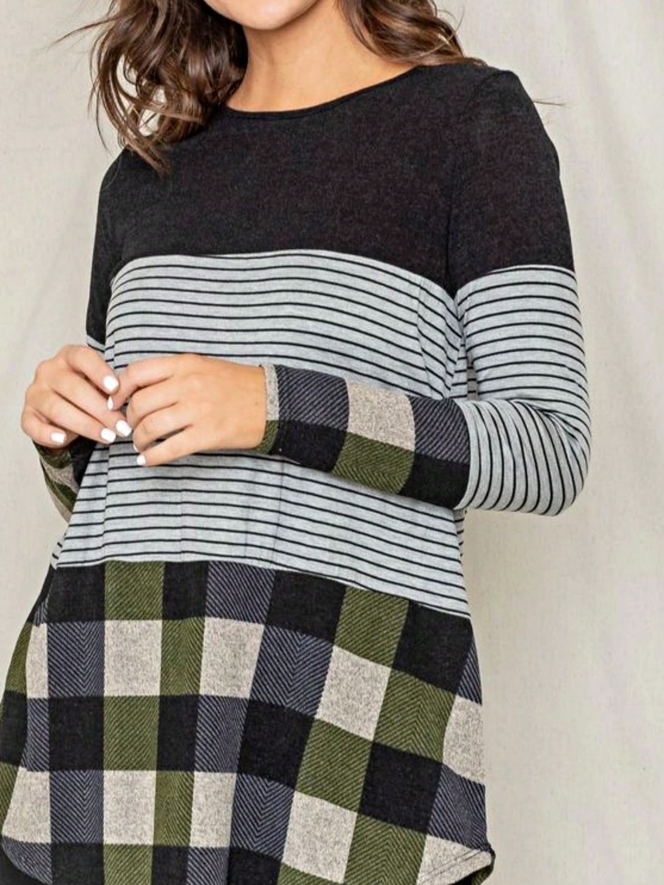 Boho Retro Rayon Color Block Pocket Soft Top Shirt Blouse Tunic | Small-3 XL