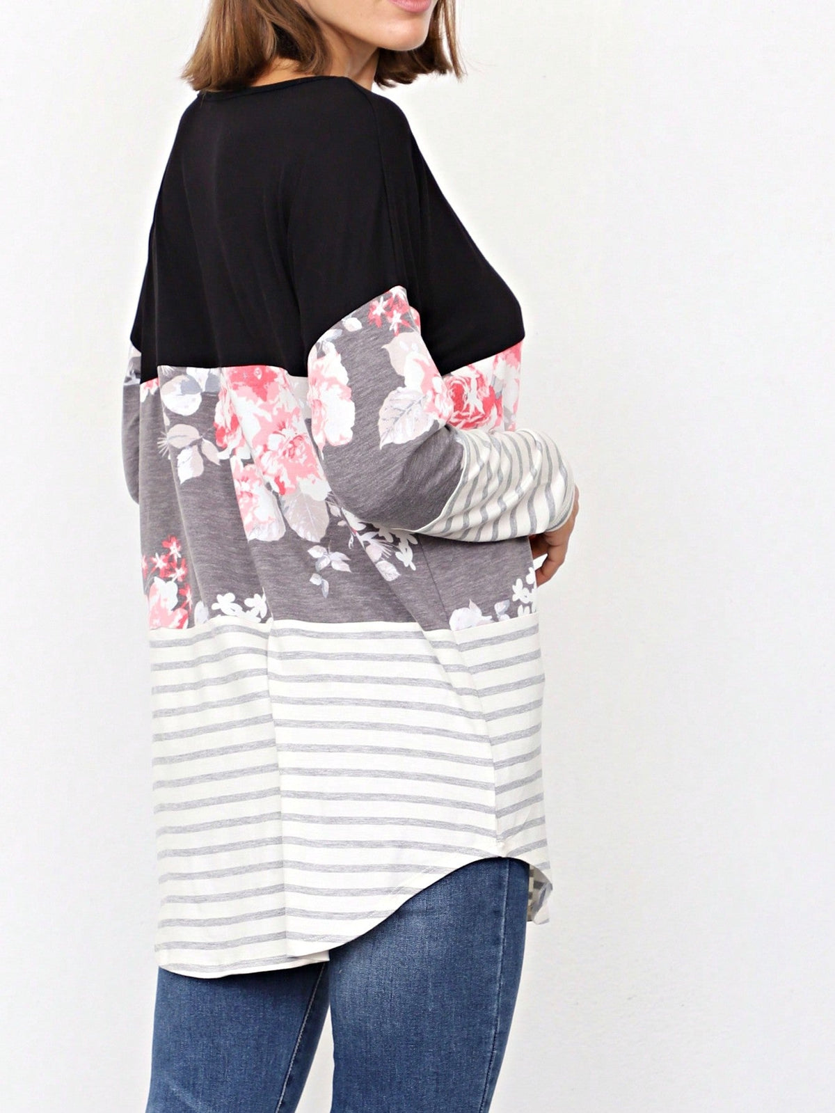 Boho Retro Rayon Color Block Pocket Soft Top Shirt Blouse Tunic | Small-3 XL