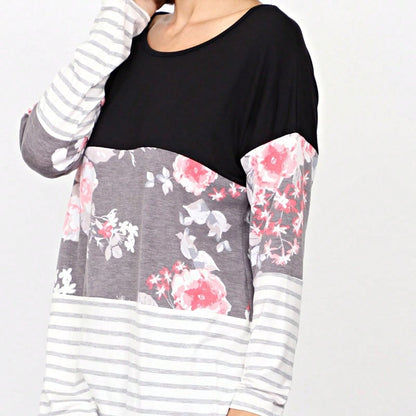 Boho Retro Rayon Color Block Pocket Soft Top Shirt Blouse Tunic | Small-3 XL