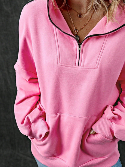 Boho Retro Vintage 90's Cotton  Solid Kangaroo Front Pocket Long Sleeve Zip Up Top Sweatshirt Hoodie Pullover Hooded
