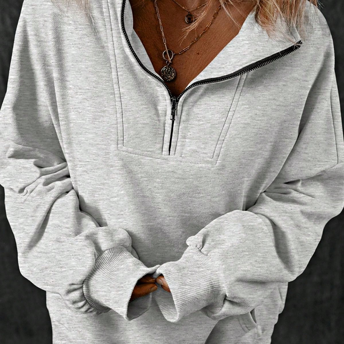 Boho Retro Vintage 90's Cotton  Solid Kangaroo Front Pocket Long Sleeve Zip Up Top Sweatshirt Hoodie Pullover Hooded