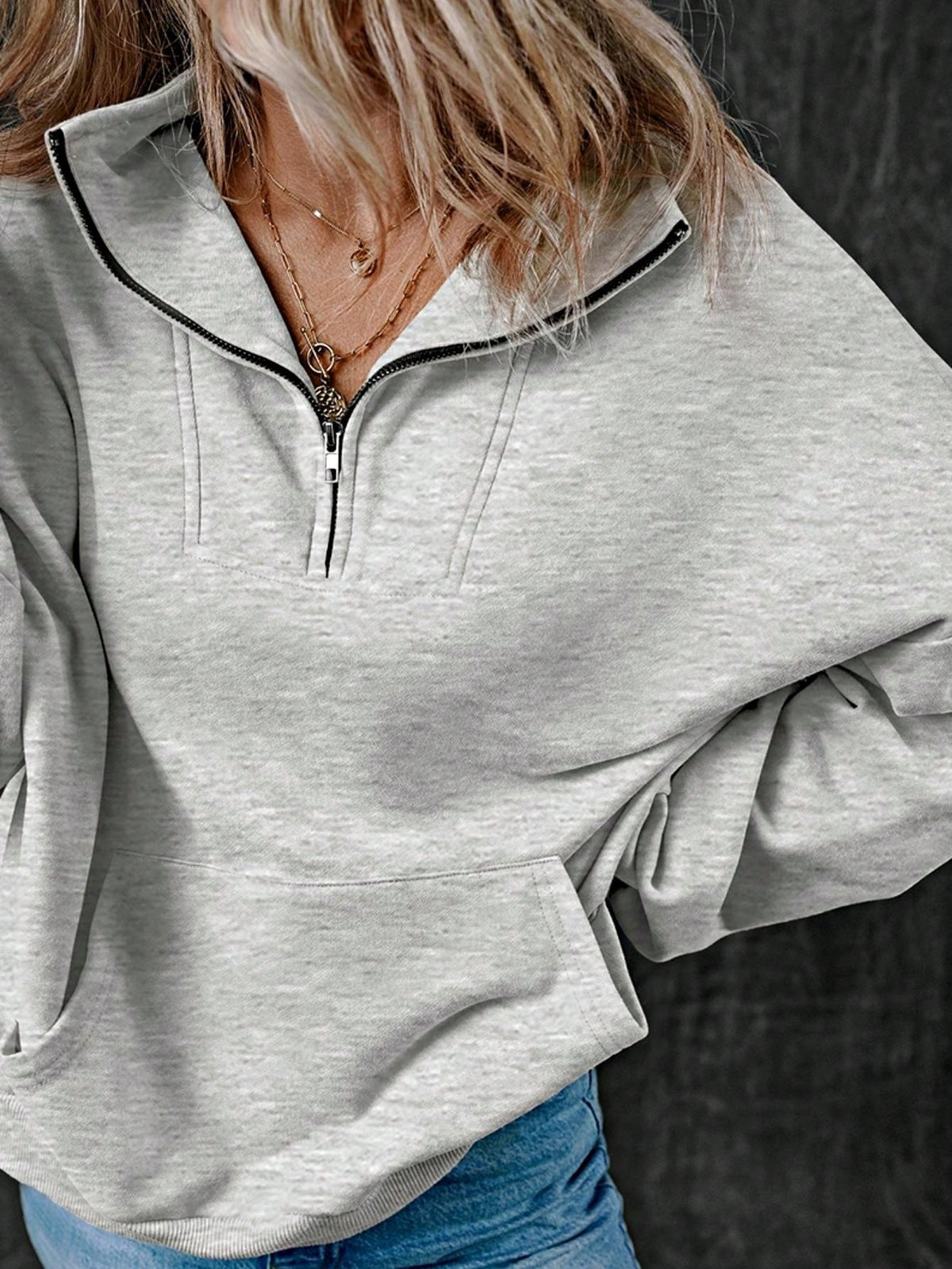 Boho Retro Vintage 90's Cotton  Solid Kangaroo Front Pocket Long Sleeve Zip Up Top Sweatshirt Hoodie Pullover Hooded