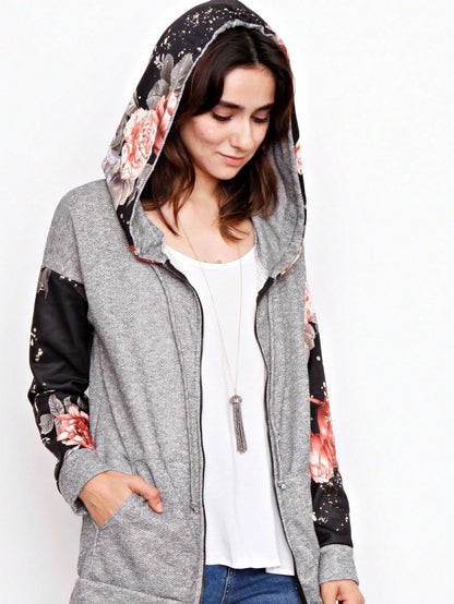 Boho Vintage 90's  Solid Brushed Knit Classic Tiered Hooded Zip Up Flared Cardigan Jacket